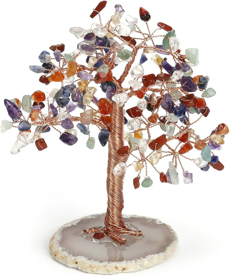 top plaza **水晶铜钱树包裹在天然玛瑙切片晶体家庭办公室桌面树装饰